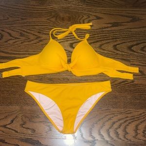 Yellow Textured Bathing Suit | Front Crossover